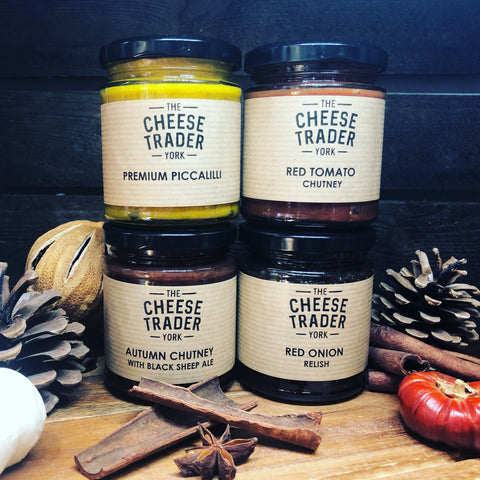 THE CHEESE TRADER'S CHUTNEYS, RELISH & PICCALILLI SET.